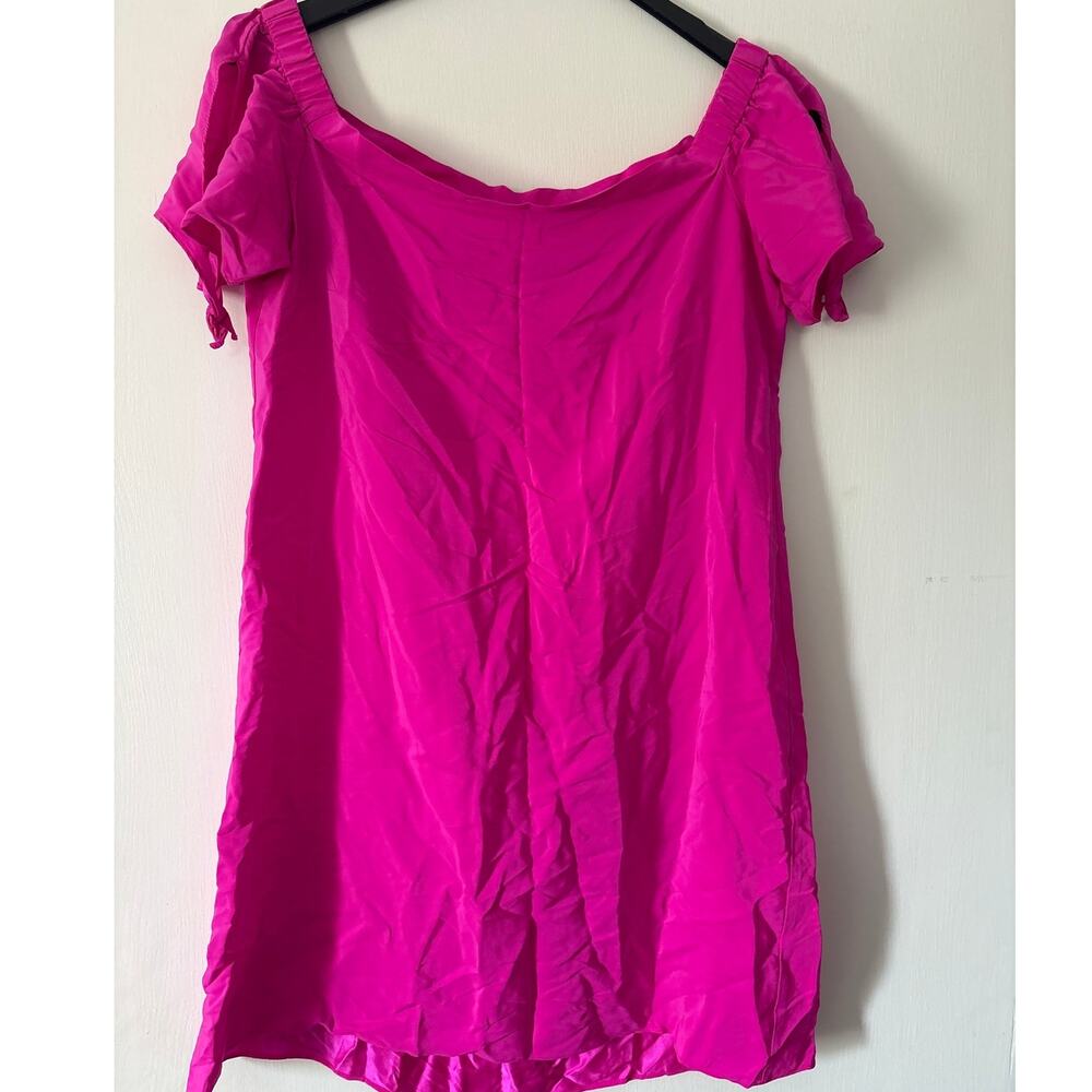 Amanda Uprichard Hot Pink 100% Silk Off Shoulder Mini Dress Size Large